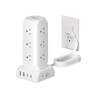 SUPERDANNY Power Strip Tower, 12 Outlets With 35W USB(2 USB-A & 2 USB-C) Charging Station
