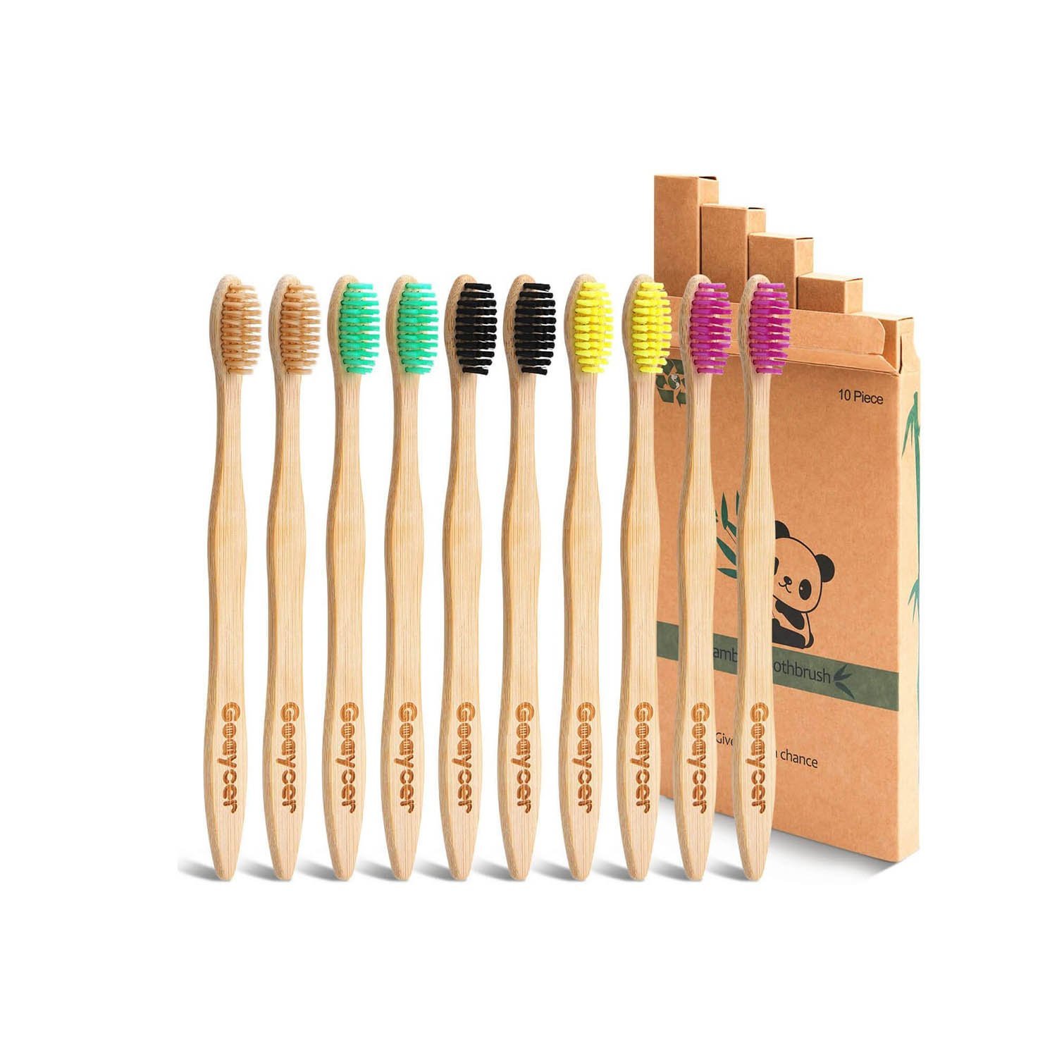 Goaycer Bamboo Toothbrushes Medium Bristles - Family 10 Pack Eco Friendly