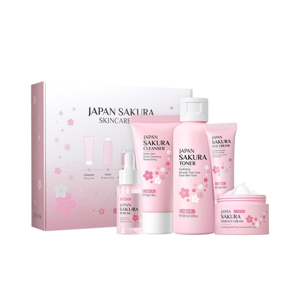 LAIKOU SkinCare Set, JAPAN Sakura Skin Care Sets & Kits - Cleanser,Toner,Face Serum,Eye Cream, Face Cream, Gift Set for Teenage Girls Women Mom Daughter Birthday, Travel Kit for All Skin Types, 5pcs