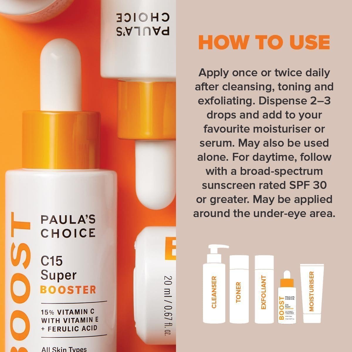 Paula's Choice C15 Super BOOSTER - Vitamin C Brightening Serum for Face - Anti Aging & Fades Brown Spots - with Vitamin E & Ferulic Acid - All Skin Types - 20 ml - Image 4