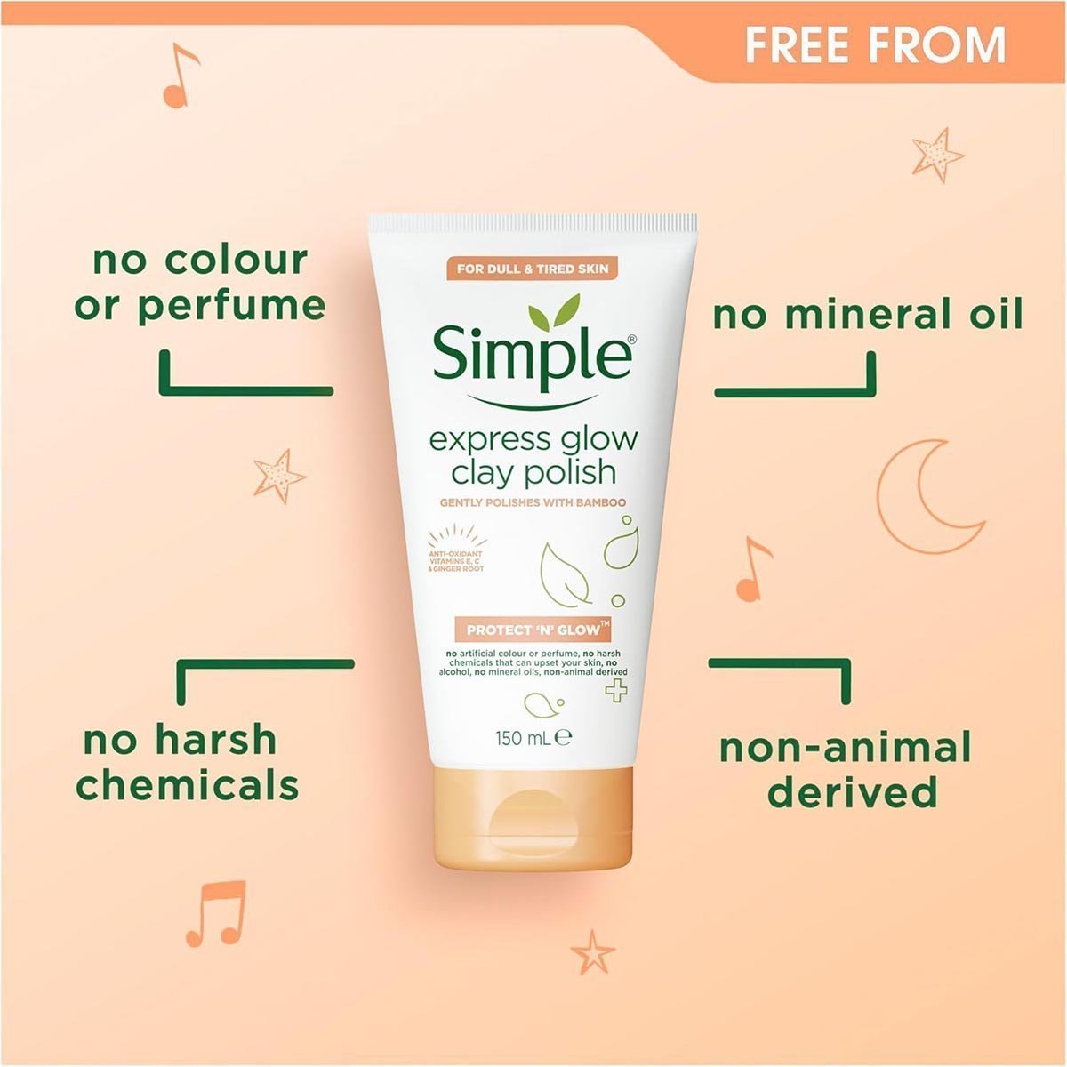 Simple Protect 'N' Glow Express Glow Clay Polish Cleanser leaves skin naturally glowing for expert facial skin care 150 ml - Image 2