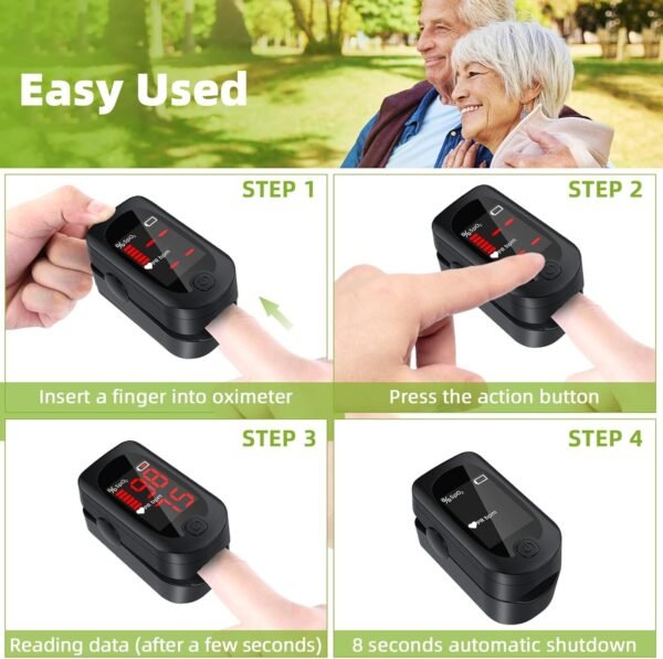 Metene Pulse Oximeter Fingertip, Blood Oxygen Saturation Monitor, Heart Rate Monitor and SpO2 Levels, Portable Pulse Oximeter with Case - Image 4