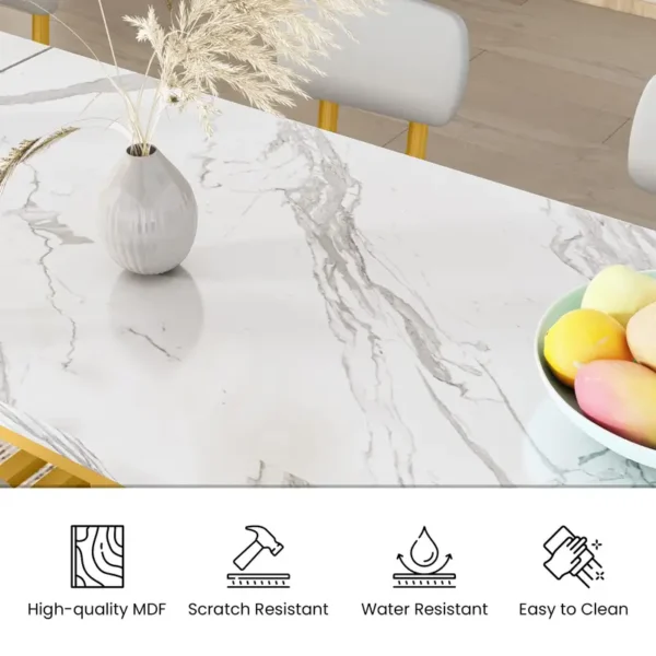 Lamerge Modern Dining Table Set, Faux Marble Dining Table +4 Comfortable Stools - Image 3