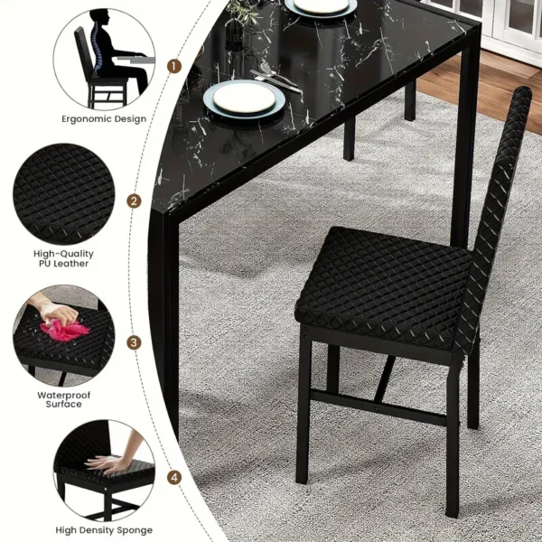 Modern Luxurious Style 5 Pieces Dining Room Table Set, 5-Piece Dining Table Bar Table Set with Tempered Glass Tabletop - Image 3