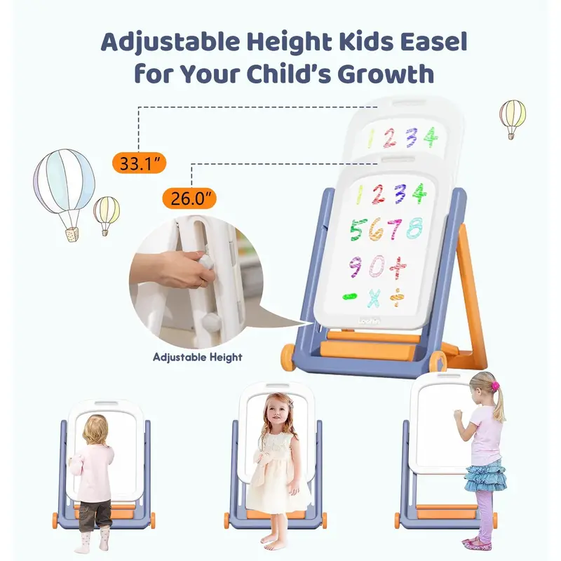 Kids Art Easel with Chair, Dry Erase Board & Foldable Desktop, Adjustable Toddler Table and Chair Set - Image 3