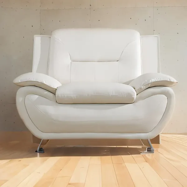 Stylish White Faux Leather 1-Seat Living Room Sofa - Image 4
