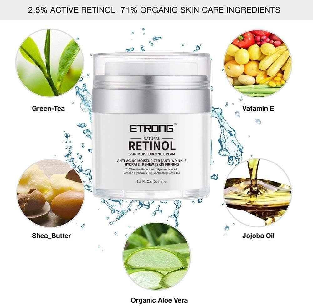 Retinol Moisturizer Cream,ETRONG Anti-aging Wrinkle Night/Day Cream - with 2.5% Retinol,Hyaluronic,Vitamin E and Jojoba Oil - Image 2