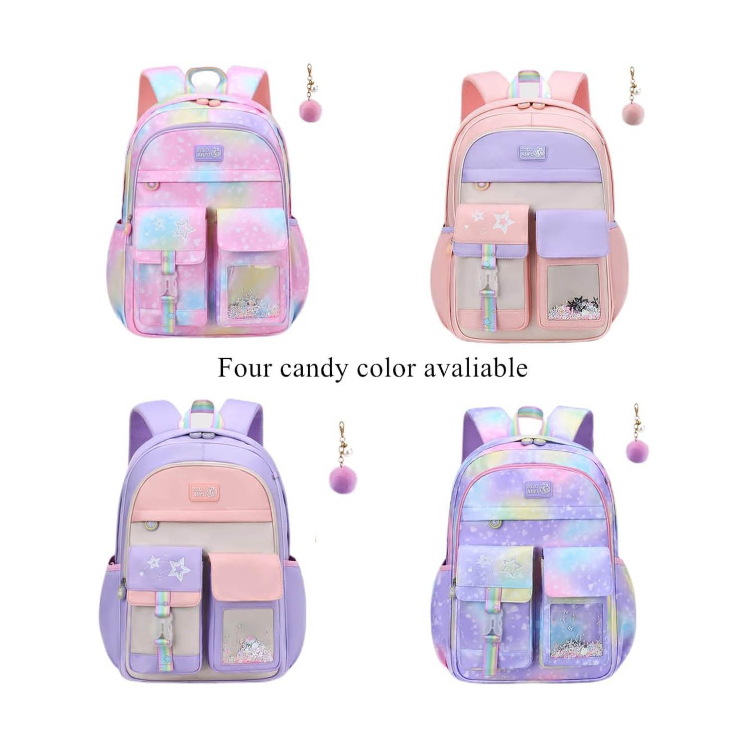 VIDOSCLA Cute Coloful Casual Daypack for Girls,Teens Elementary School Backpack - Purple L - Image 2