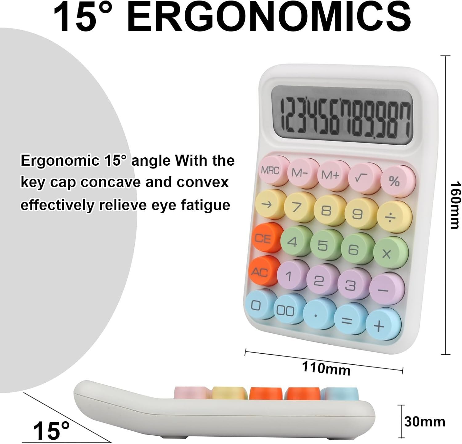 Bimormat Colorful Electronic Calculator,12 Digit Large LCD Display - (UK-COCA-White) - Image 3