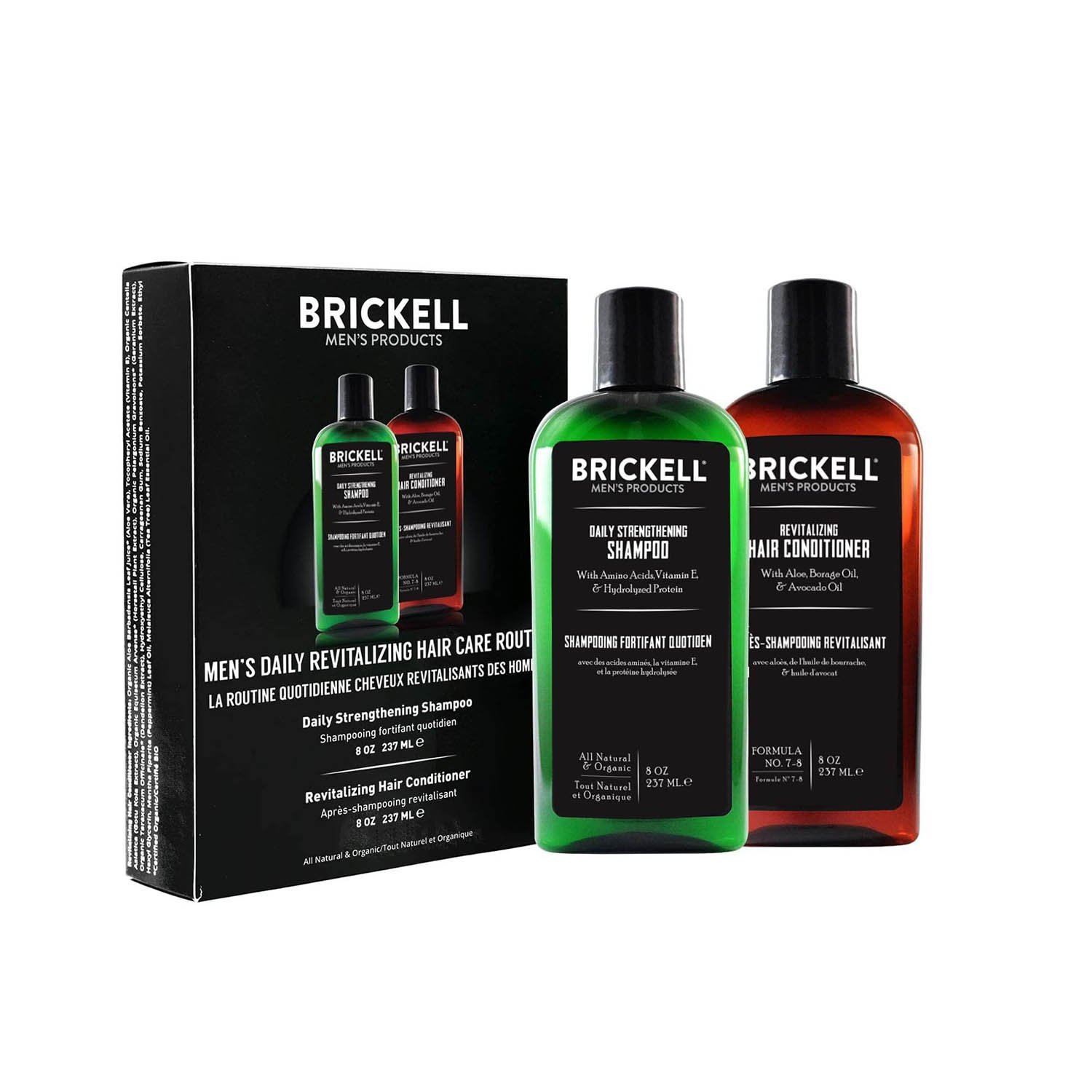 Brickell Men’s Daily Revitalizing Hair Care Routine, Mint and Tea Tree Oil Shampoo, Strength and Volume Enhancing Conditioner, Natural and Organic