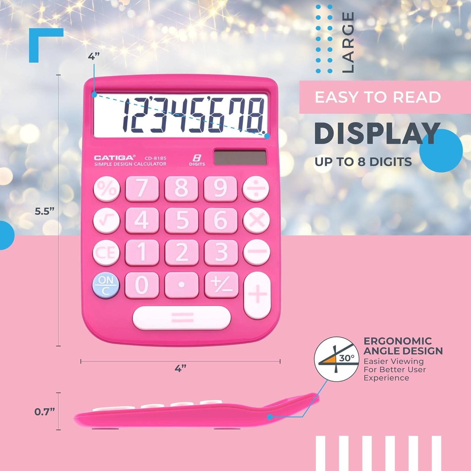 CATIGA CD-8185 Office and Home Style Calculator - 8-Digit LCD Display (Pink) - Image 4