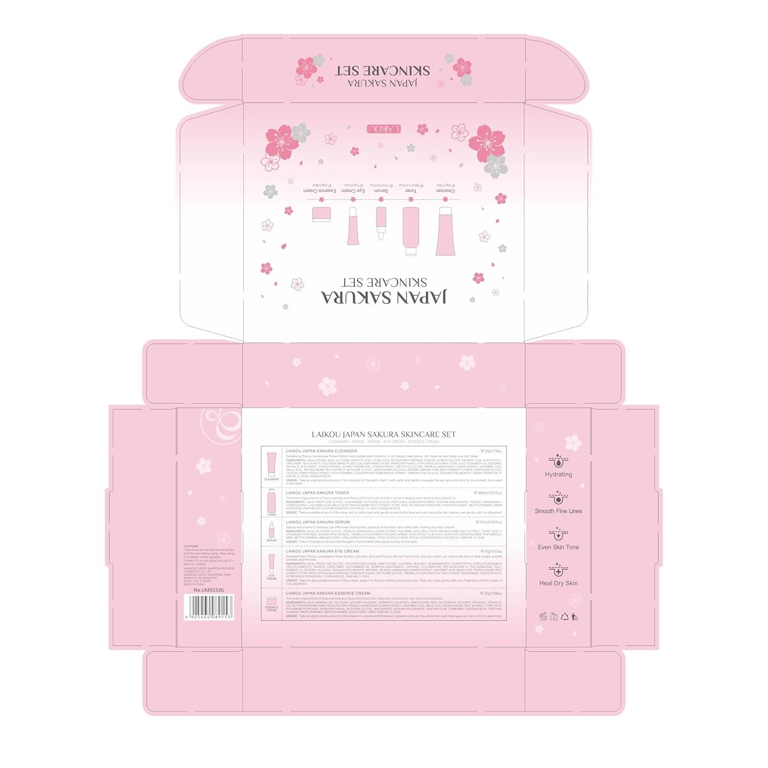 LAIKOU SkinCare Set, JAPAN Sakura Skin Care Sets & Kits - Cleanser,Toner,Face Serum,Eye Cream, Face Cream, Gift Set for Teenage Girls Women Mom Daughter Birthday, Travel Kit for All Skin Types, 5pcs - Image 6