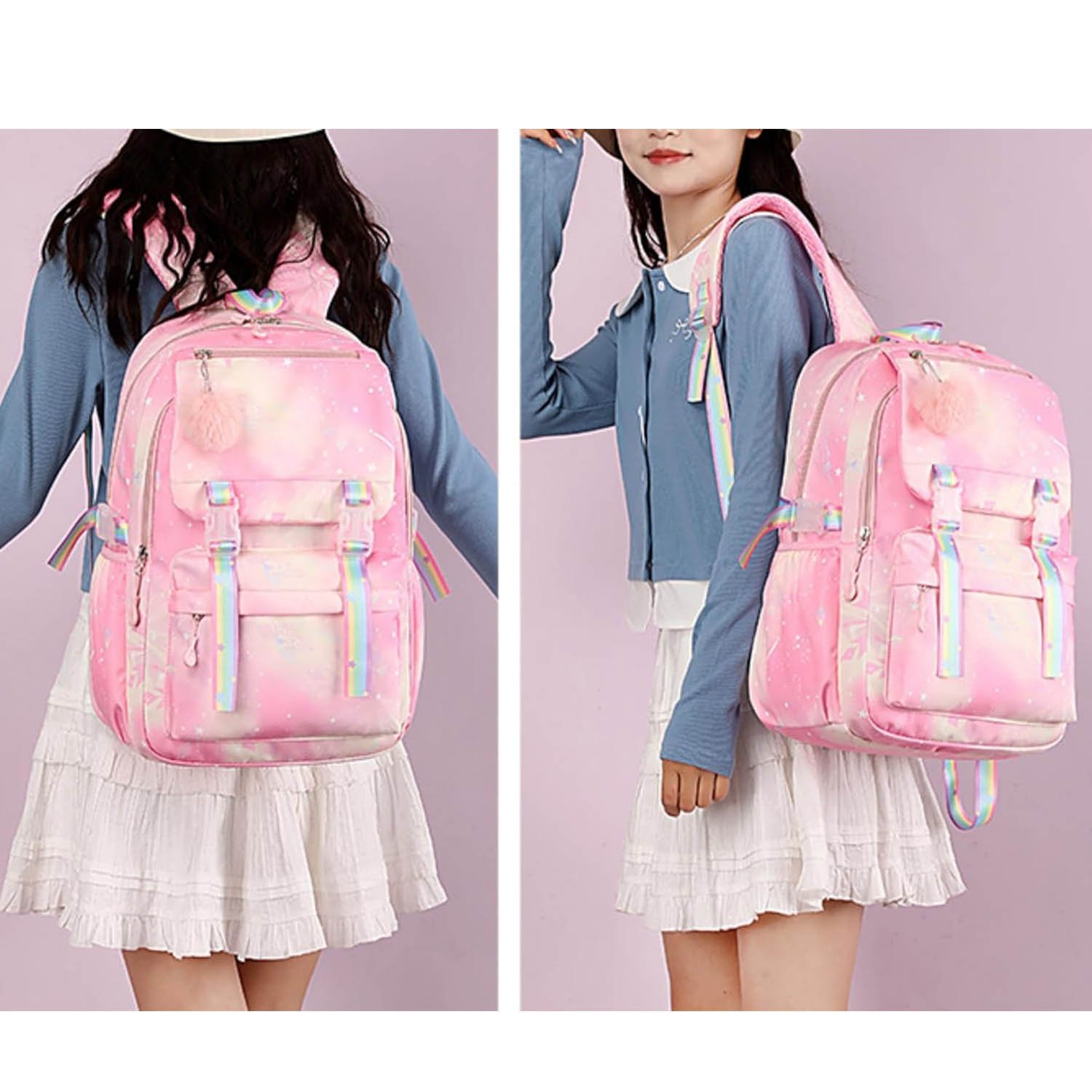 FSRONGXI Girls School Backpack, Cute Coloful School Bag Large Capacity Backpacks - Image 2