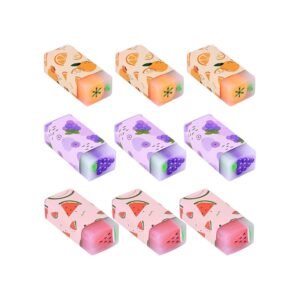 9 Pcs Fruit Erasers, Pastel Rubbers Erasers Coloured Plastic Pencil Eraser Pack