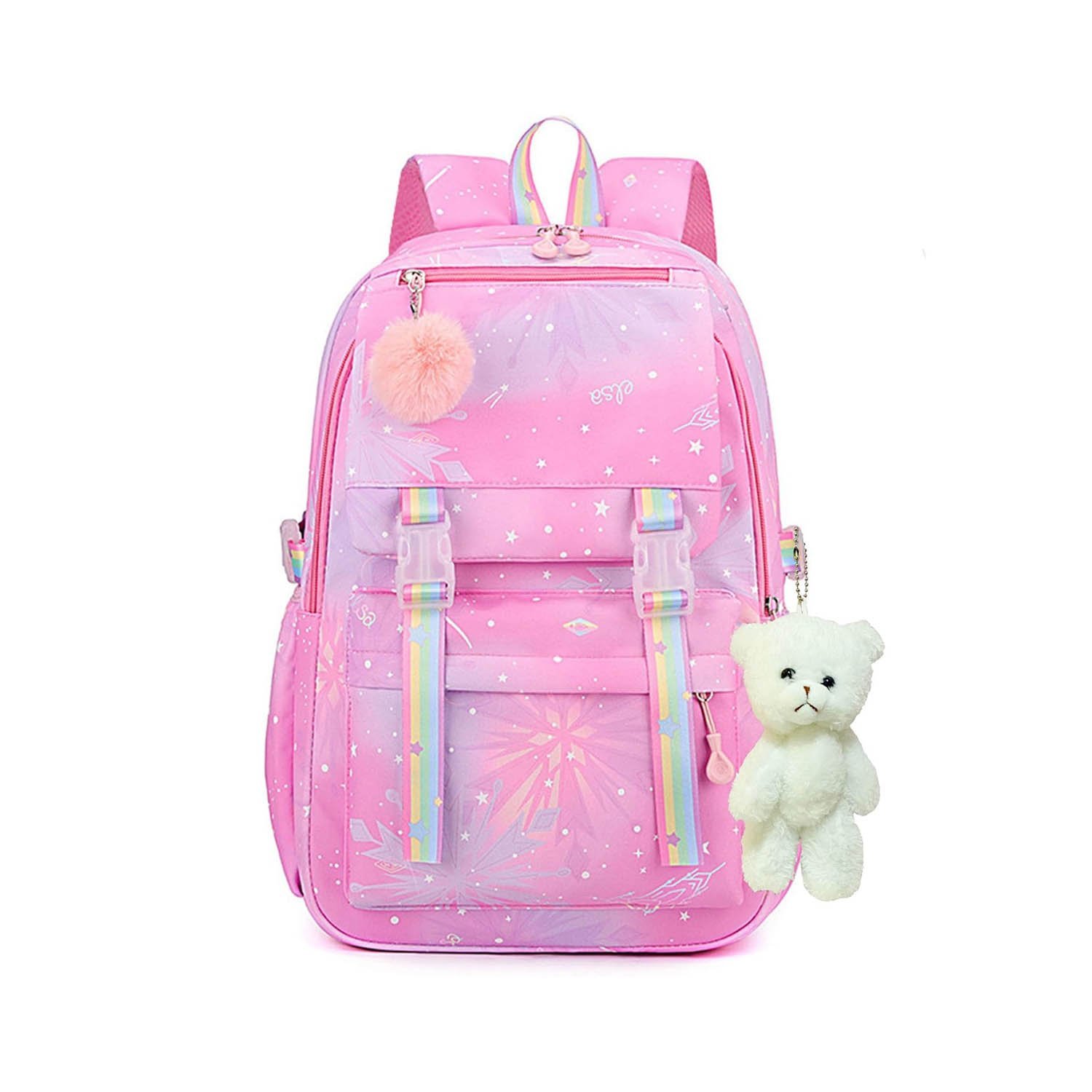 FSRONGXI Girls School Backpack, Cute Coloful School Bag Large Capacity Backpacks