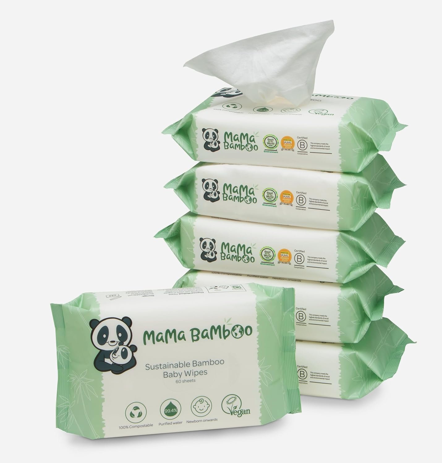 Mama Bamboo - Sustainable Bamboo Baby Wipes - 100% Compostable Bamboo Viscose - 99.4% Purified Water -720 wipes - Image 2
