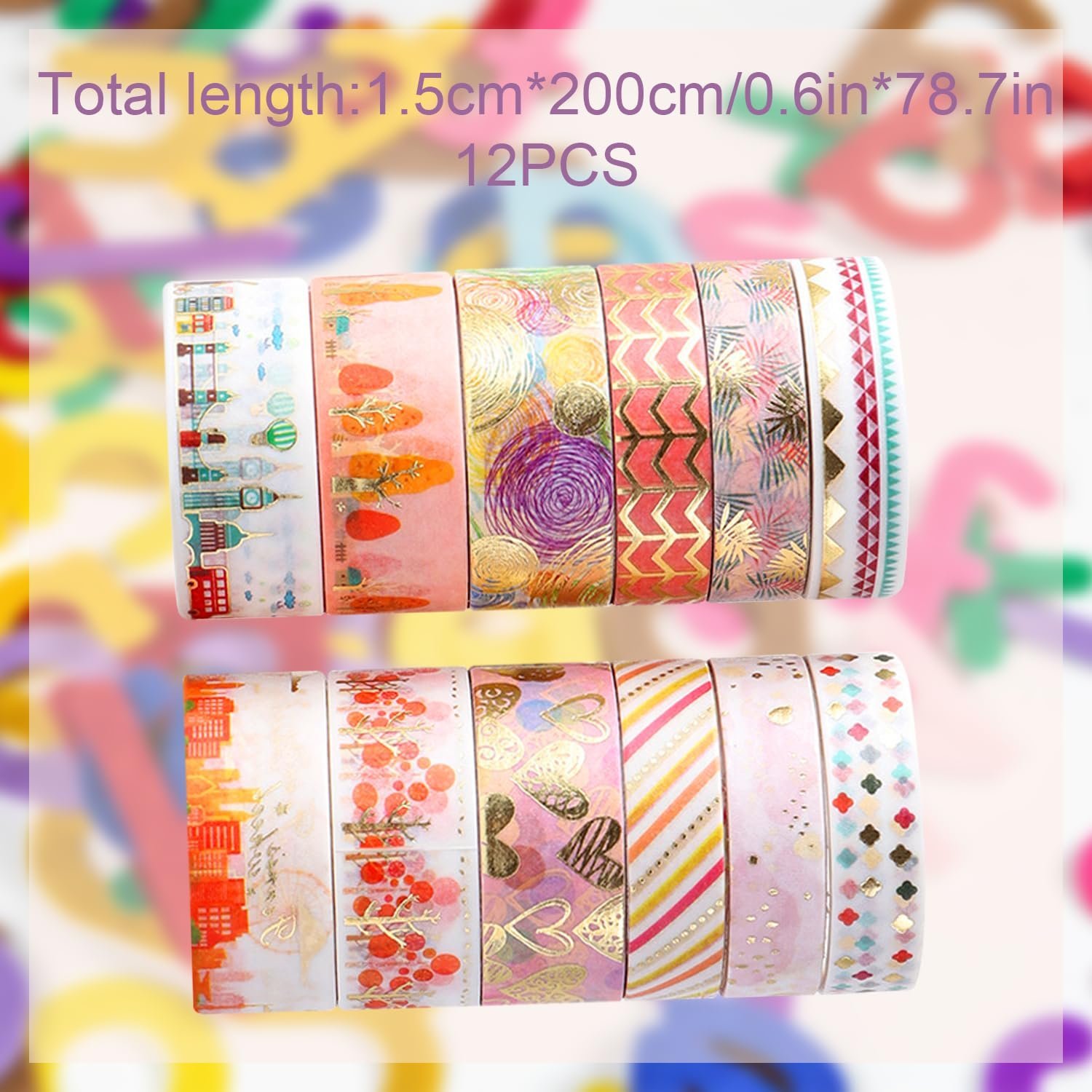 Vanyibro Washi Tape Set,12 Rolls, Floral or Starry Sky Decorative Masking Tapes for DIY, Arts & Crafts - Image 4