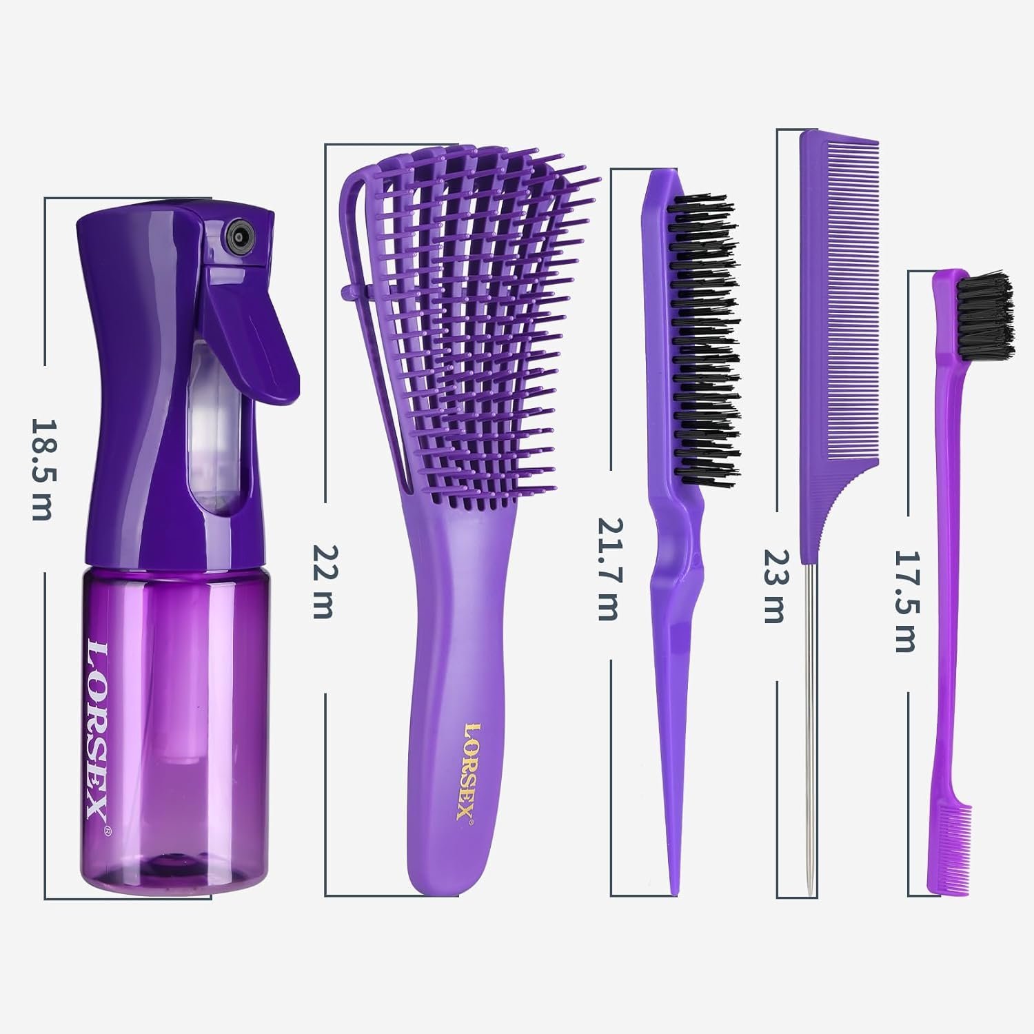 LORSEX Hair Brush with Hair Spray Bottle, Detangling Brush, Teasing Comb Edge Hair Brush (Purple) - Image 2