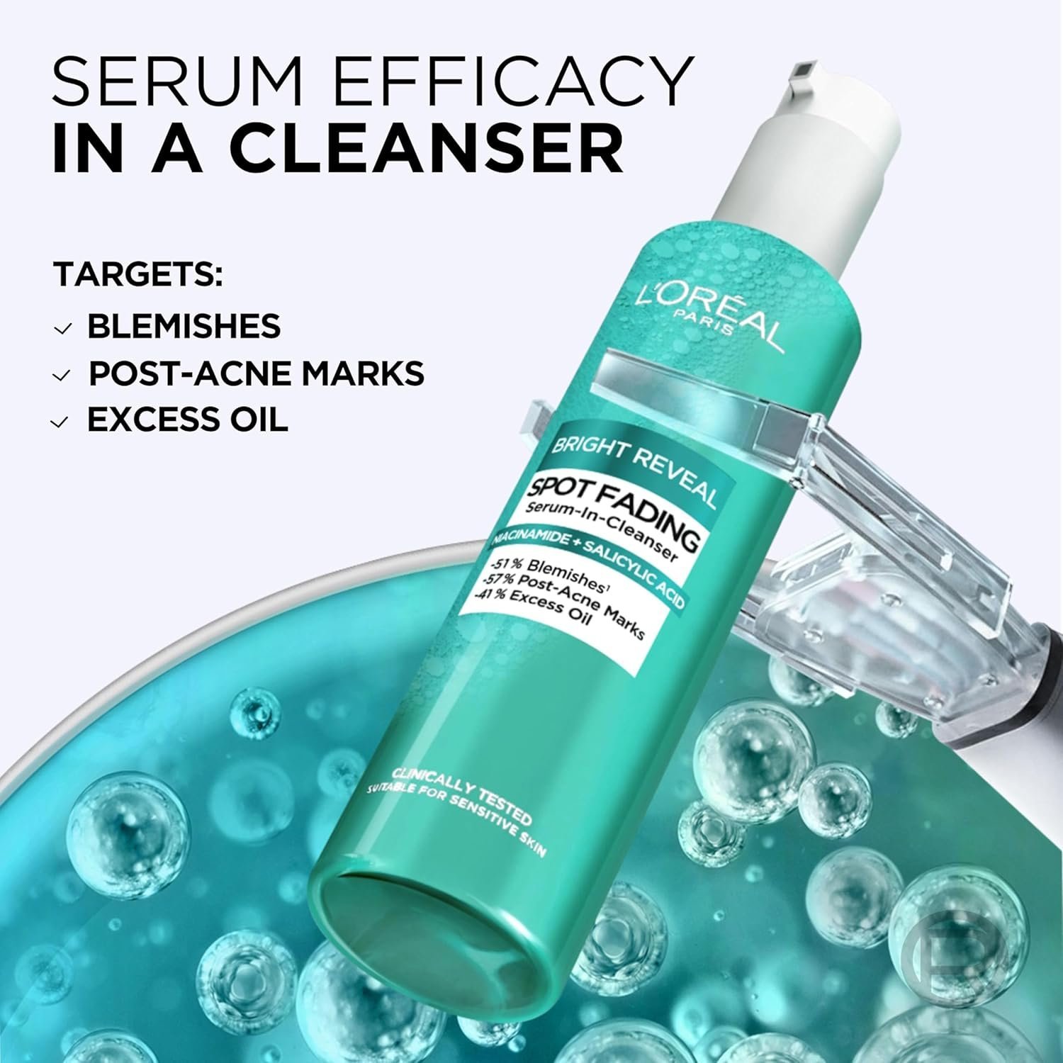 L’Oreal Paris Bright Reveal Spot Serum-In-Cleanser for Face, Niacinamide and Salicylic Acid - Eliminates Excess Oil, 150ml - Image 2