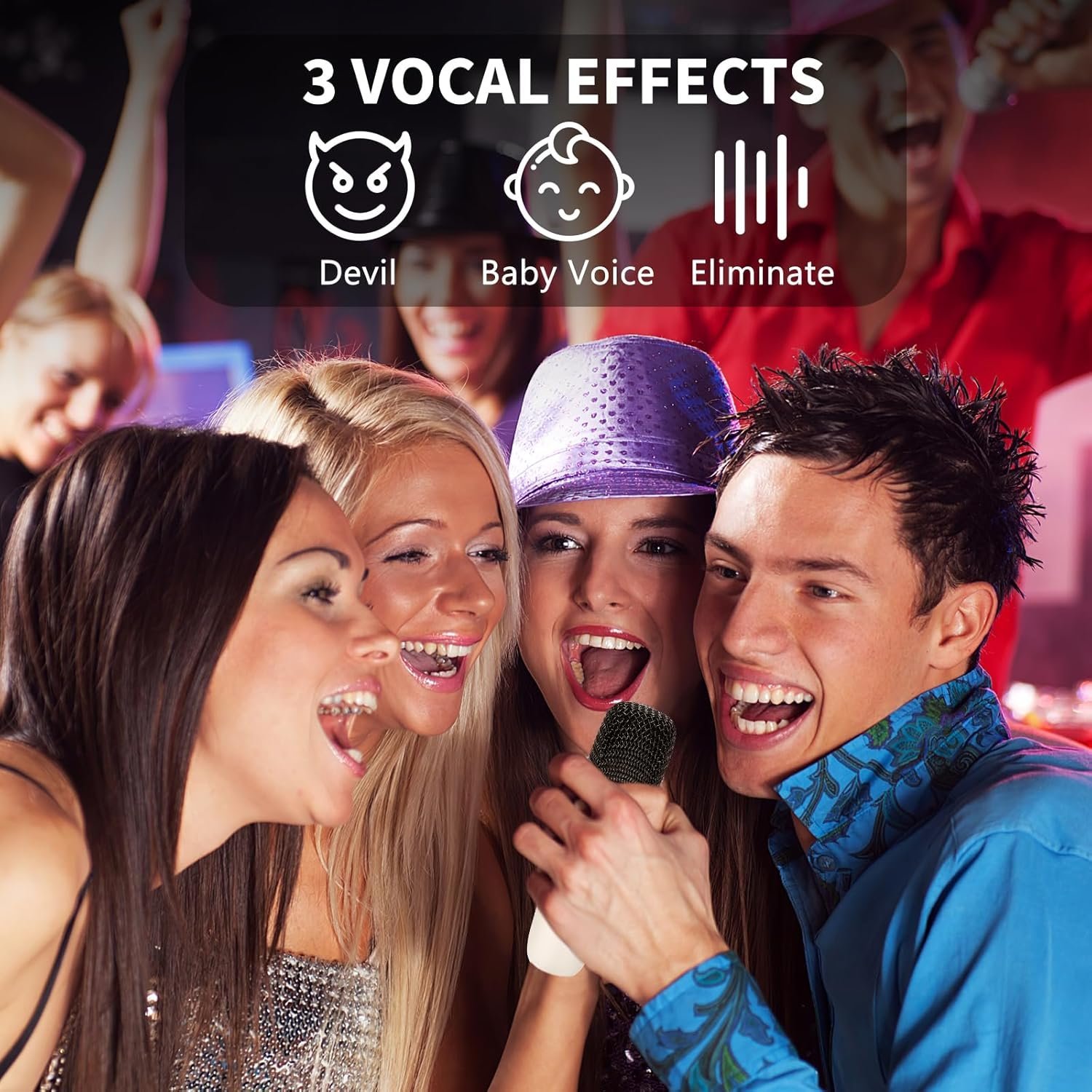 Duemste Karaoke Machine Kids with 2 Wireless Microphone,Portable Karaoke Machine with Bluetooth with LED Light and Blue Sticker for Boys Girls Families Birthday Party,Blue - Image 2